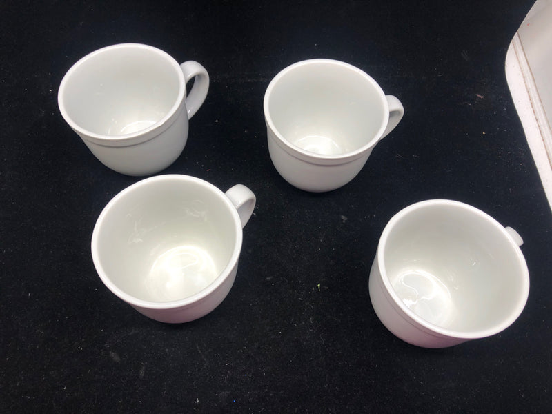 4 WHITE CAFEWARE MUGS.