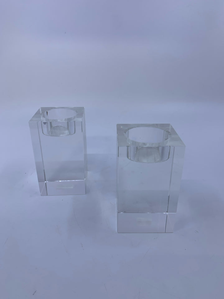 2 HEAVY CALLUM CLEAR GLASS TEA LIGHT HOLDERS.