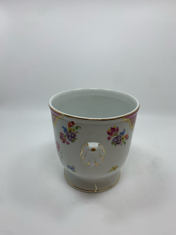 GOLD RIM URN PLANTER W/ANGELS.