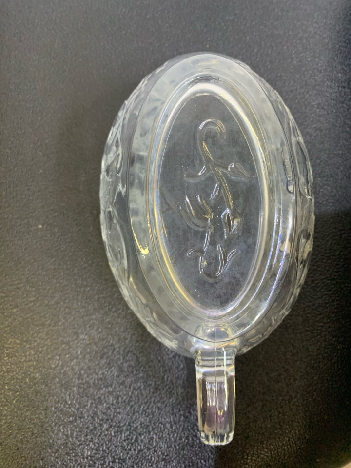 2 PC GLASS GRAVY DISH & BOWL W/ FROSTED POINSETTIA- PRINCESS HOUSE.