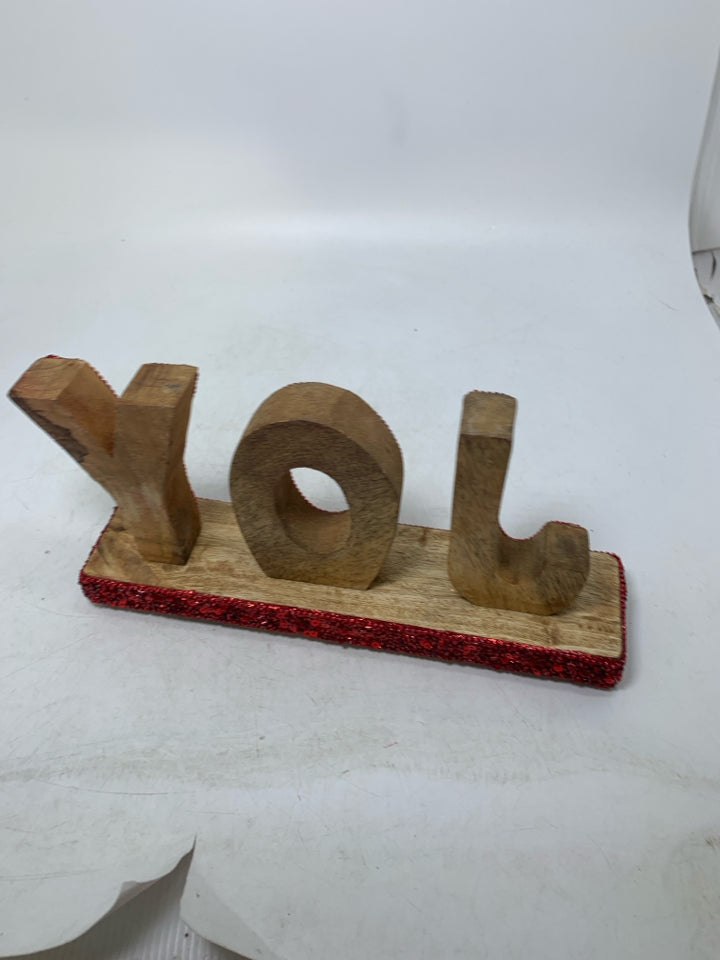 WOOD "JOY" W/ RED SEQUENCE SIGN.