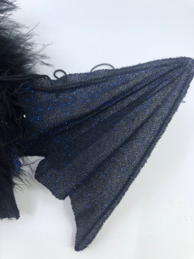 FUZZY BLACK BAT BLUE GLITTER WINGS.