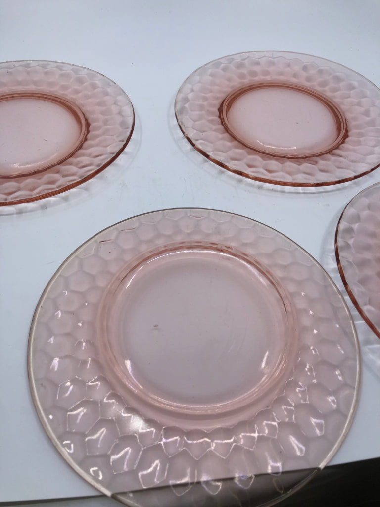 4 PINK GLASS LUNCH DISHES.