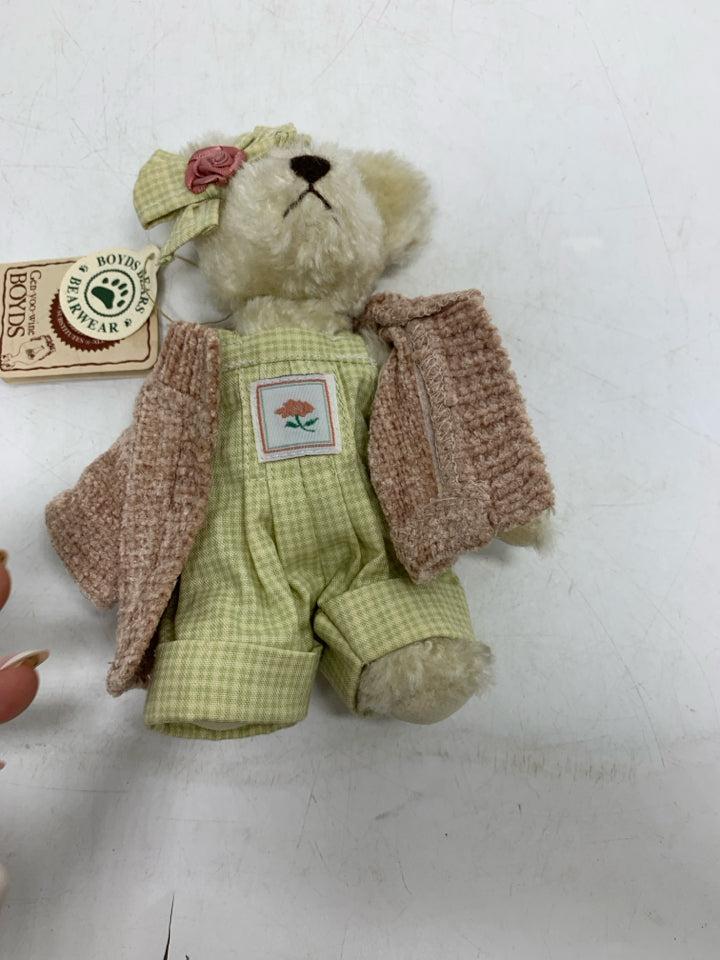 MINI WHITE BEAR W/ GREEN PLAID JUMP SUIT & SWEATER BOYDS BEAR.