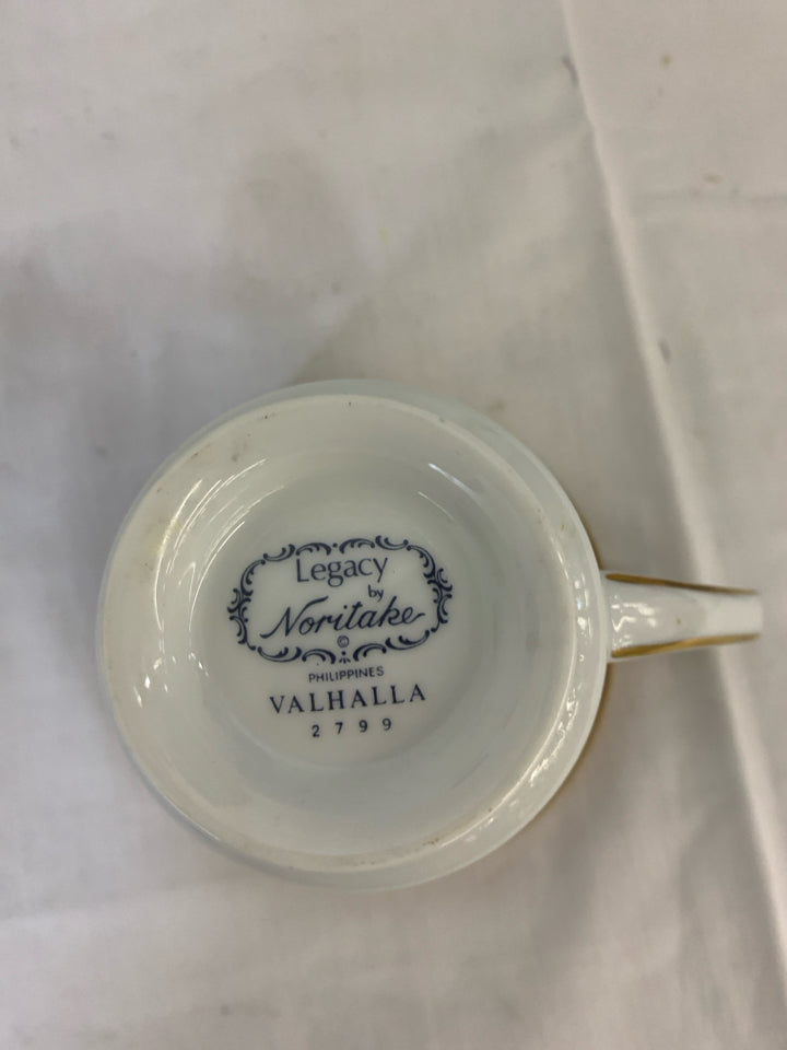 12 PC LEGACY VALHALLA NAVY AND GOLD TEACUPS AND SAUCER.