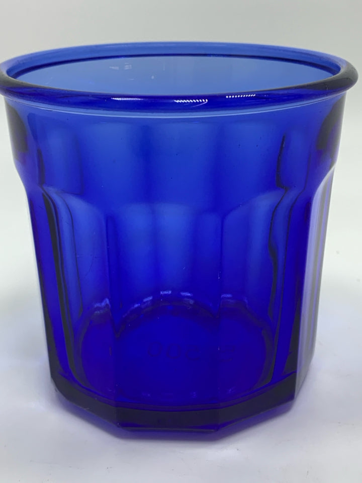 6 SM BLUE GLASS TUMBLERS MADE IN FRANCE.