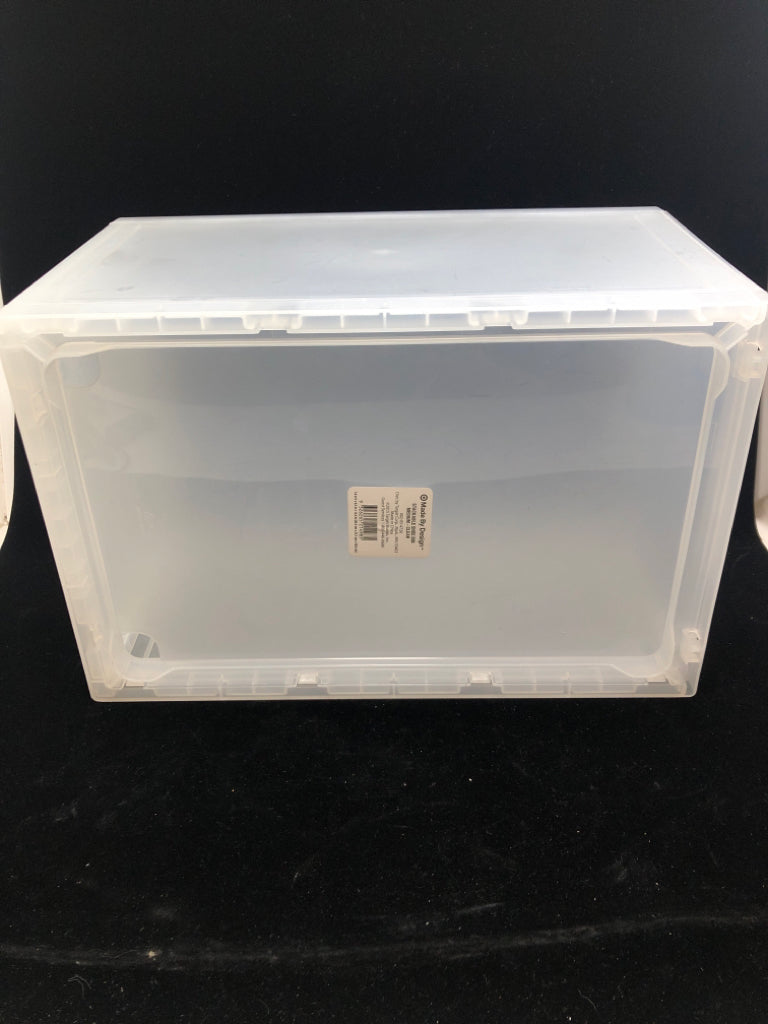 CLEAR PLASTIC SHOE STORAGE BIN W/DOOR.