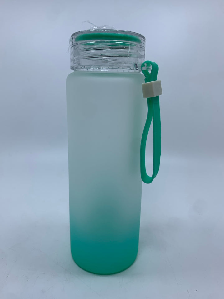 NIB FROSTED TEAL GLASS TRAVEL CUP.