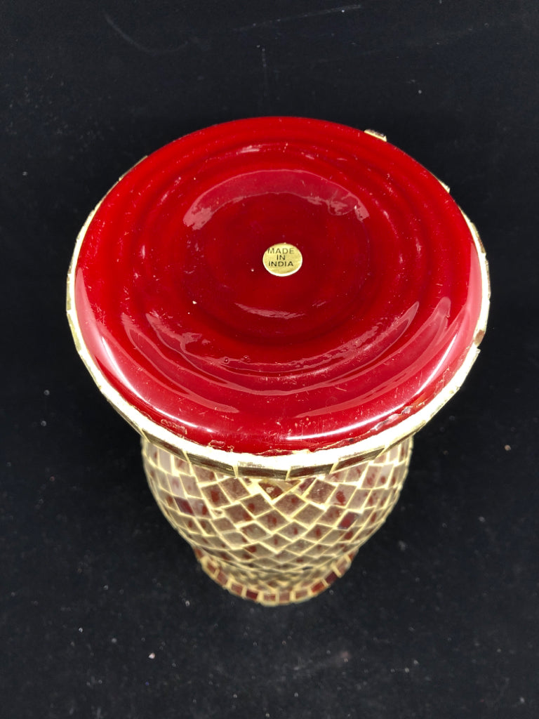 RED FOOTED MOSAIC VASE.