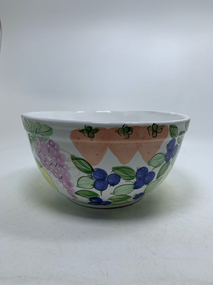 HAND PAINTED ASSORTED FRUIT MIXING BOWL TERRA COTTA.