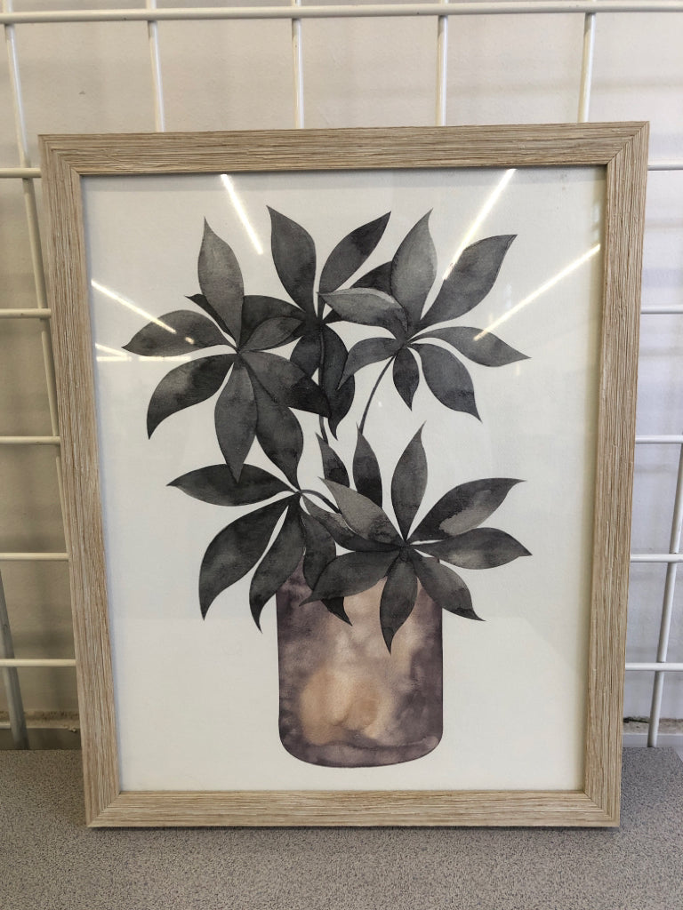 PETAL LEAVES PLANT PRINT IN BLONDE WOOD FRAME.