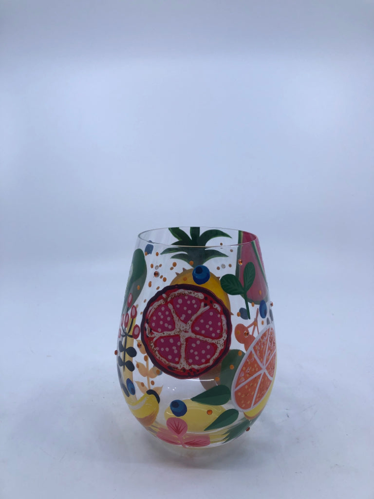 LOLITA TROPICAL FRUIT STEMLESS WINE GLASS.