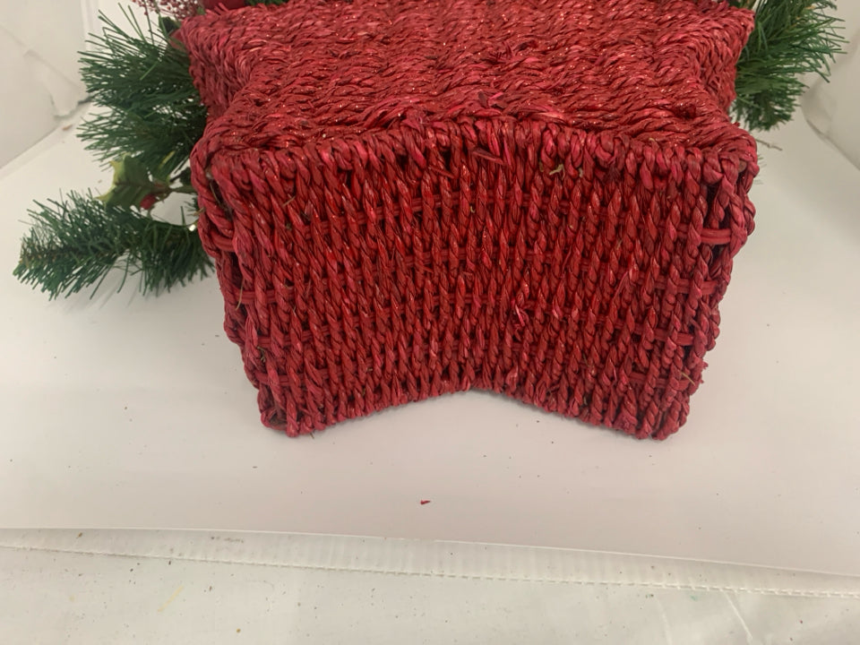 RED STAR BASKET W FAUX WHITE POINSETTIA.
