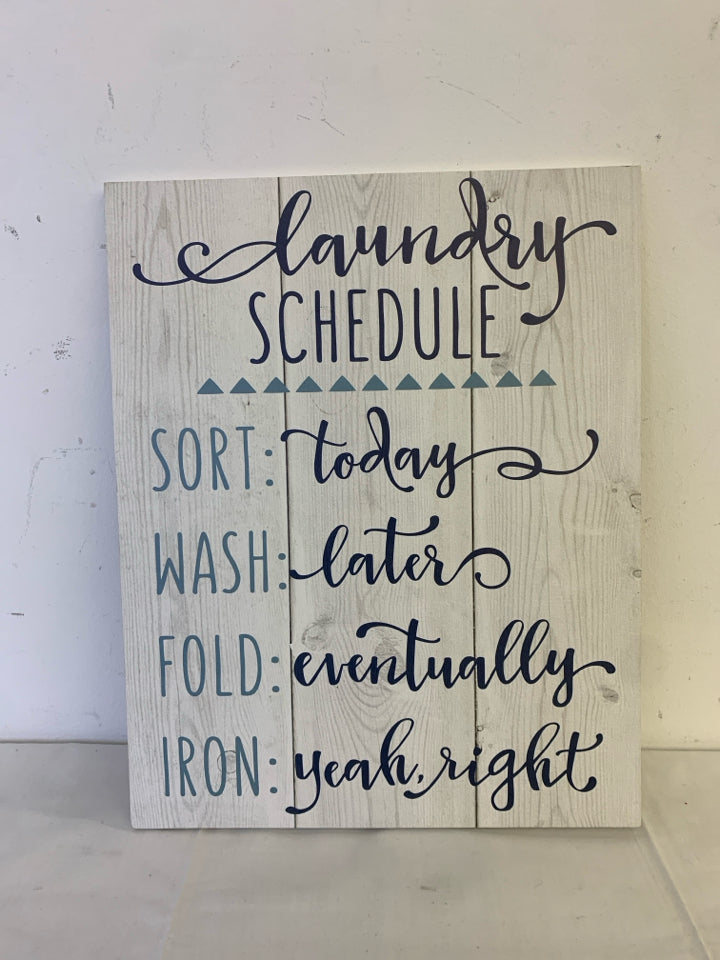 WHITE WOOD LAUNDRY SCHEDULE WALL HANGING.