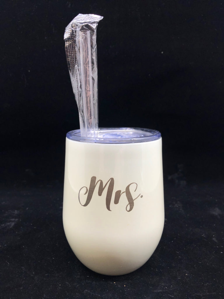 WHITE "MRS" WINE TUMBLER.