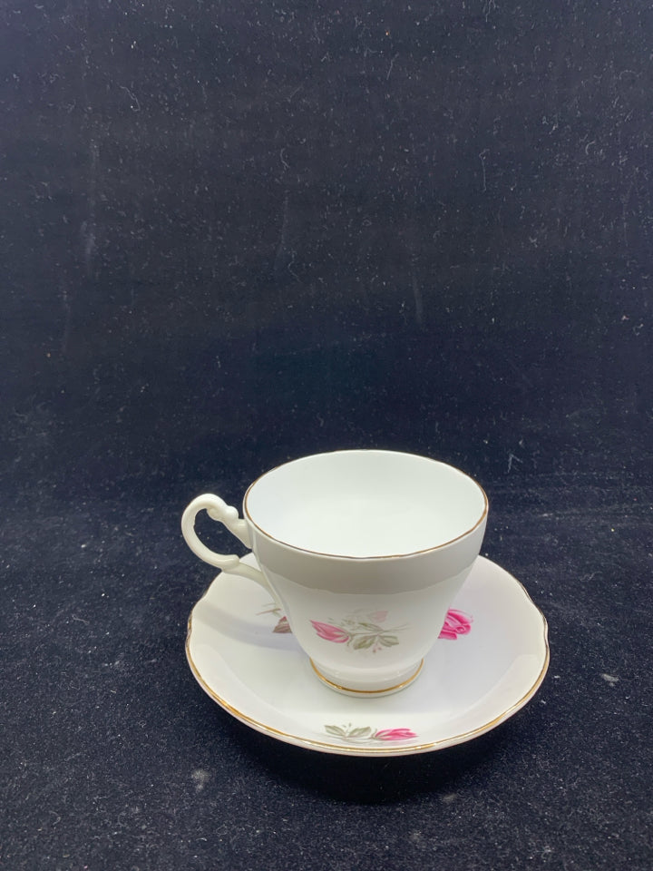 VTG PINK ROSE TEACUP AND SAUCER.