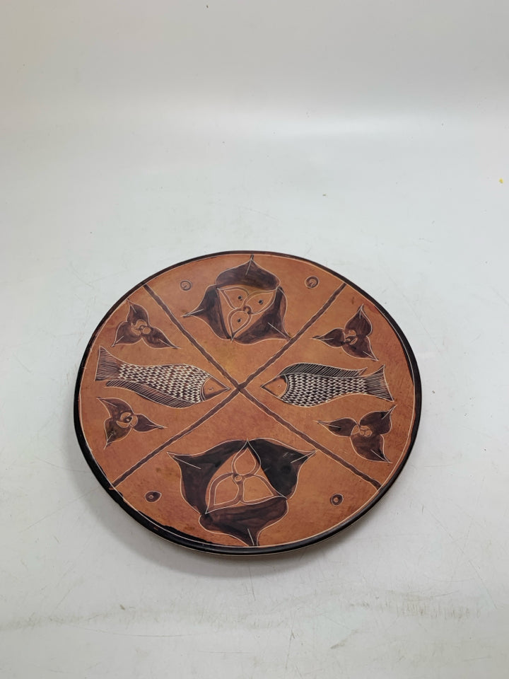 SHALLOW CARVED FISH & SHAPES CATCH ALL BOWL.