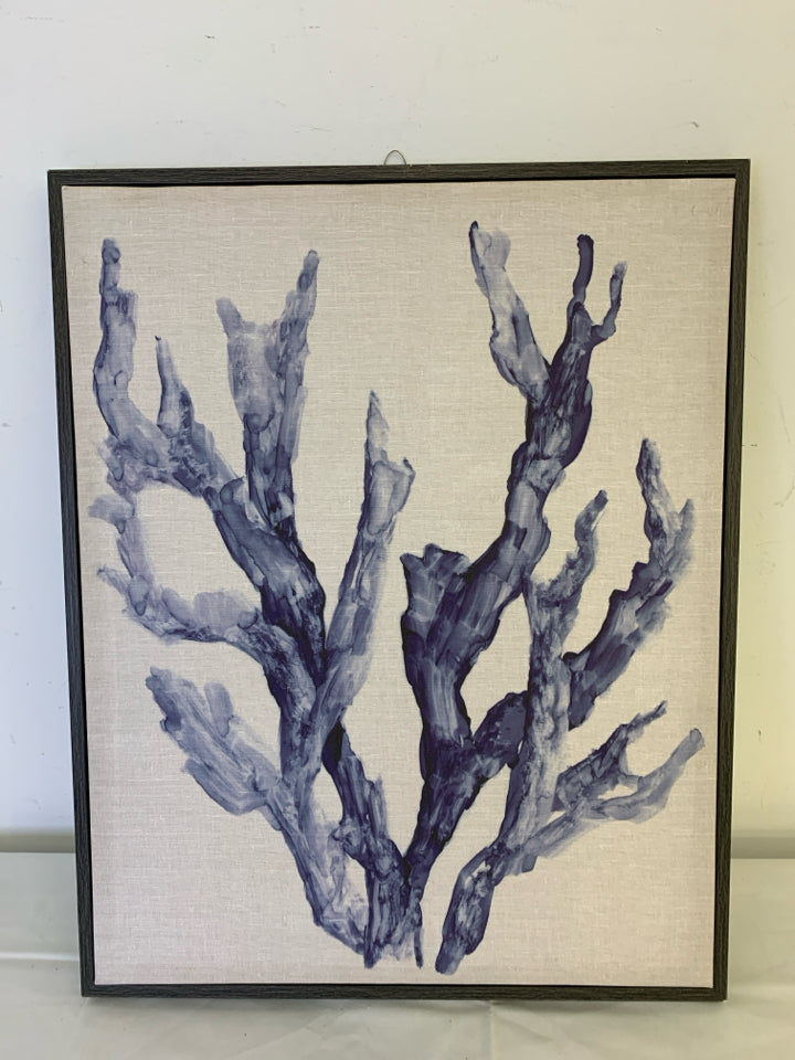 BLUE ABSTRACT (CORAL) IN DARK GREY FRAME.