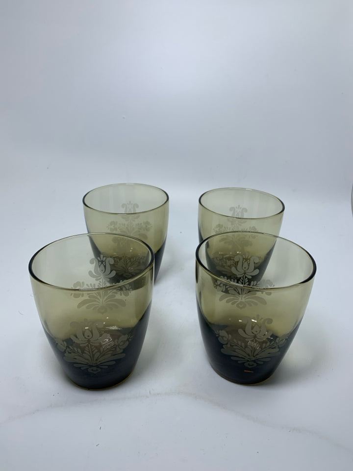 4 LIBBEY "VILLAGE" SMOKEY BROWN JUICE GLASSES.
