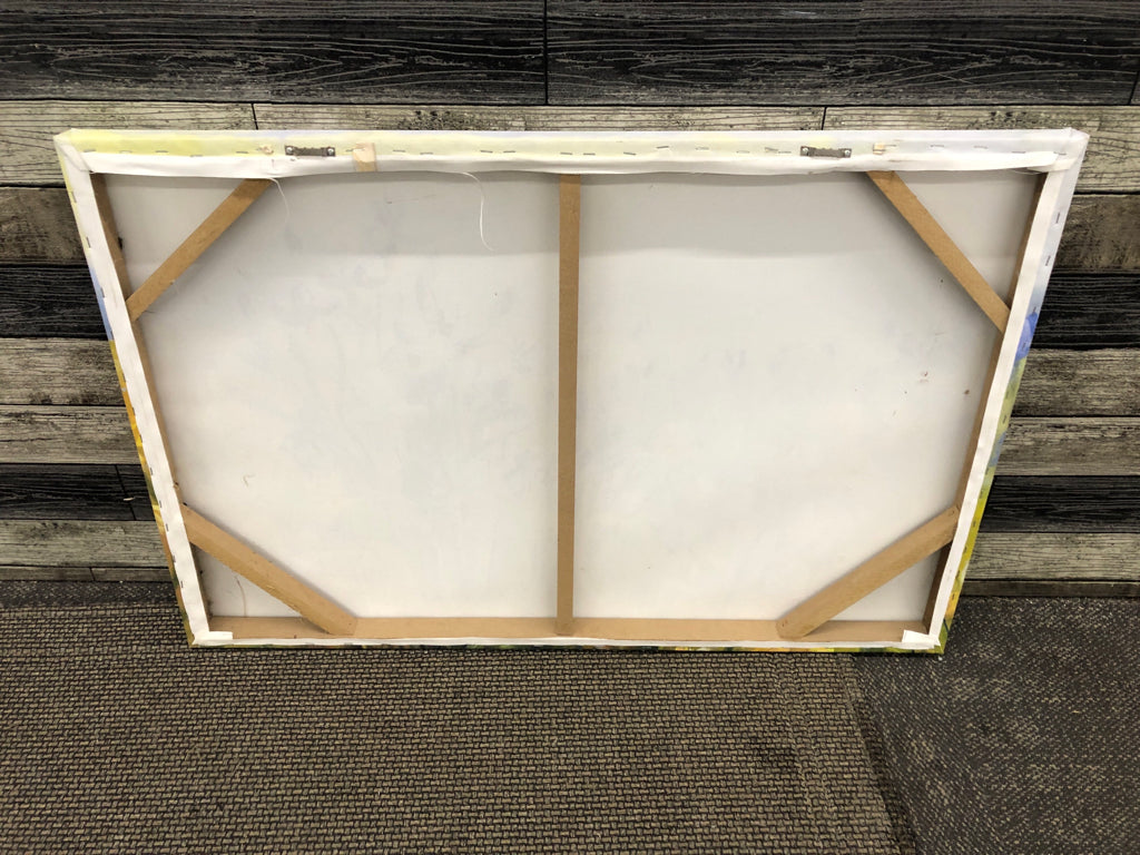 BLUE & YELLOW FLORALS ON CANVAS.