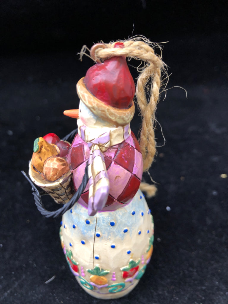 JIM SHORE SNOWMAN HOLDING FRUIT.