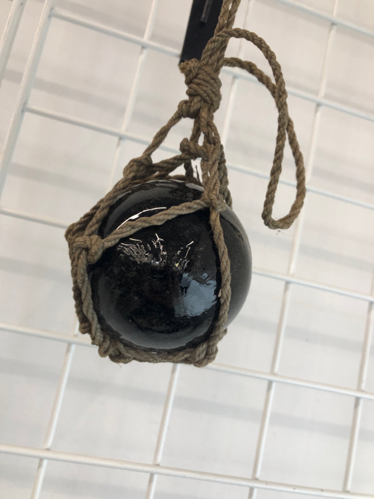 RUSTIC HANGING GLASS SPHERE.