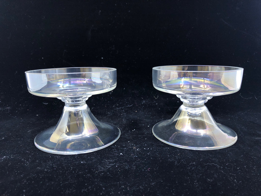 2 IRIDESCENT TAPER CANDLE HOLDER.