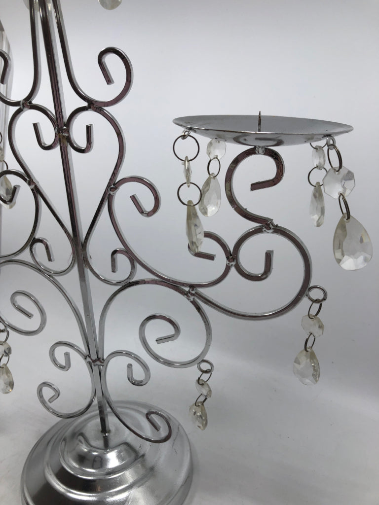 SILVER & CRYSTAL CANDLE HOLDER.