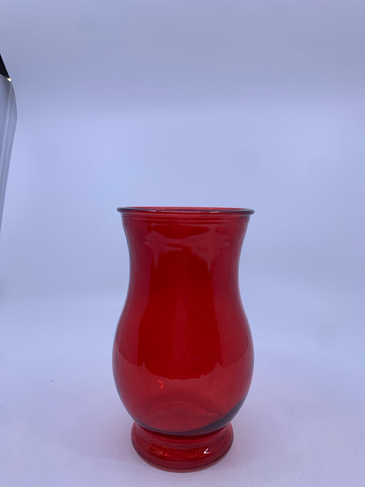 RED TINTED GLASS VASE.