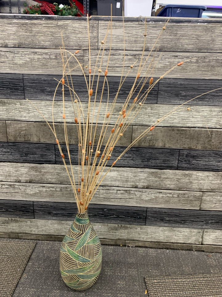 GREEN AND GREY DECORATIVE PLANT W DRIED STEMS.