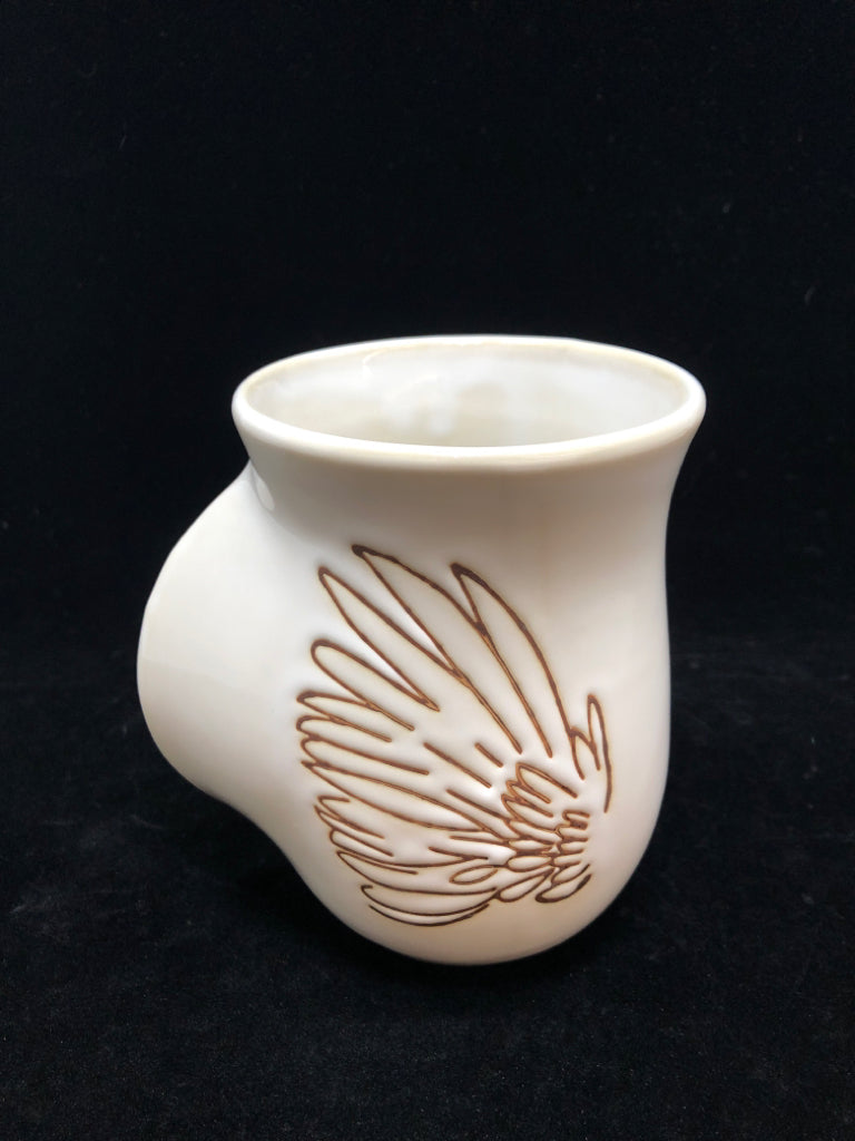WHITE WING EMBOSSED CERAMIC COFFEE MUG.