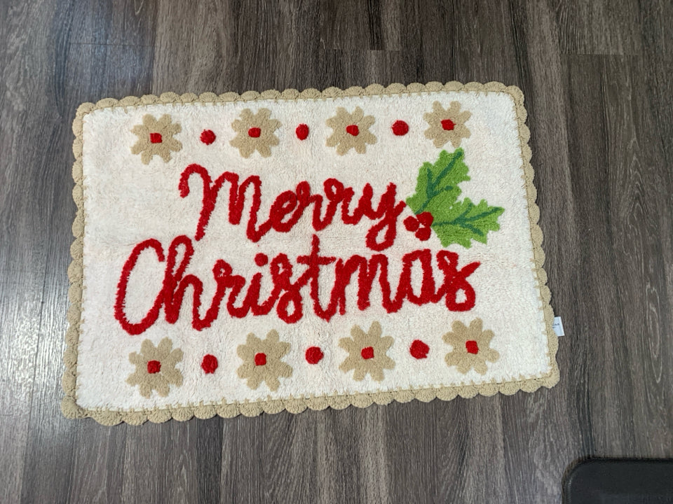 CREAM MERRY CHRISTMAS RUG ST NICHOLAS.