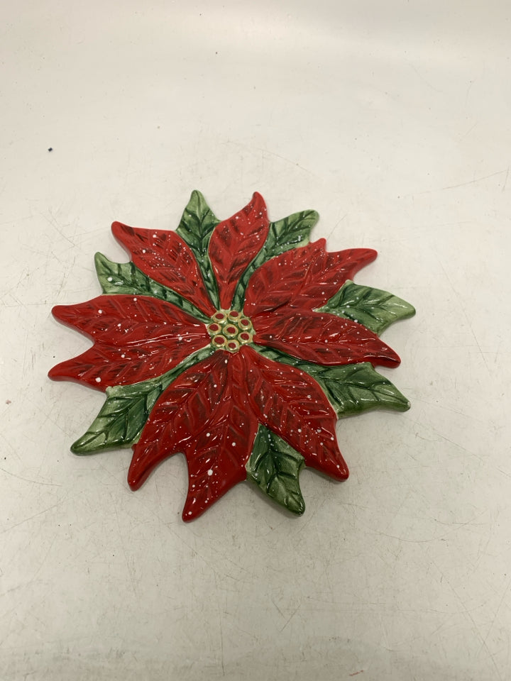 CERAMIC POINSETTIA SHAPED TRIVET.