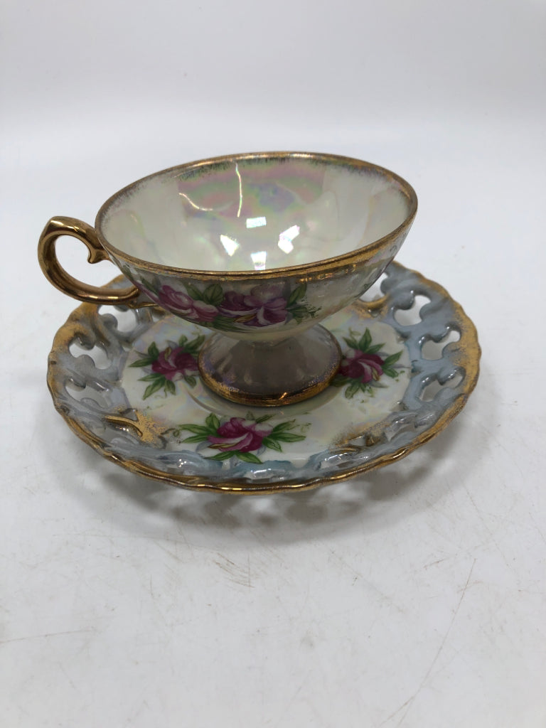 VTG DELCORONADO GOLD DETAILED FLORAL CUP/SAUCER.
