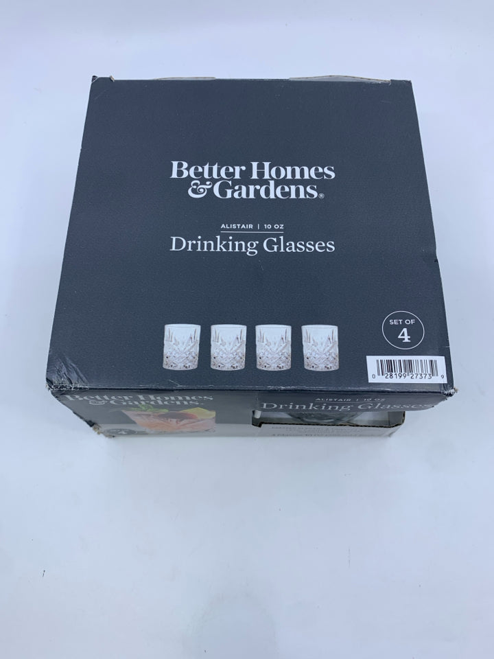 4 NIB BETTER HOMES AND GARDEN DRINKING GLASSES.