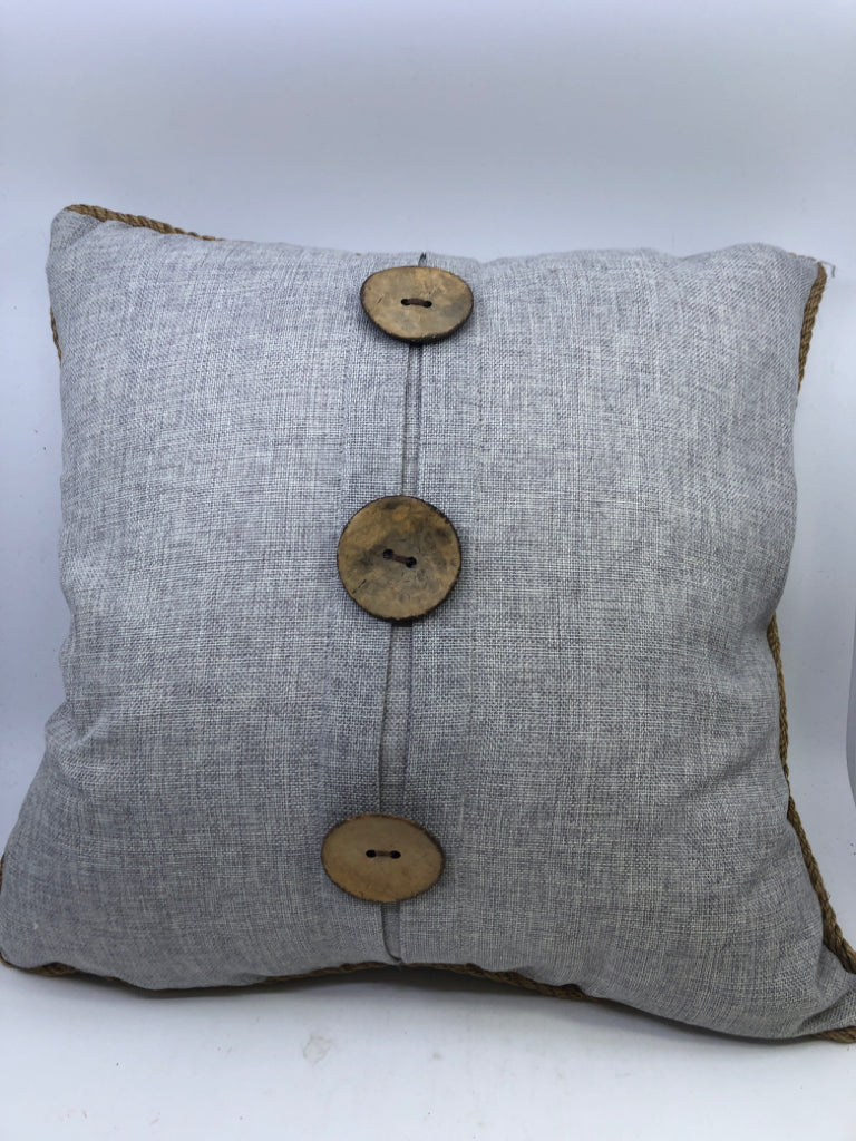 RECTANGLE PILLOW W/ LARGE WOOD BUTTONS/ ROPE TRIM.