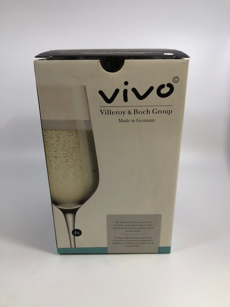 4PC VIVO CHAMPAGNE GLASSES IN BOX.