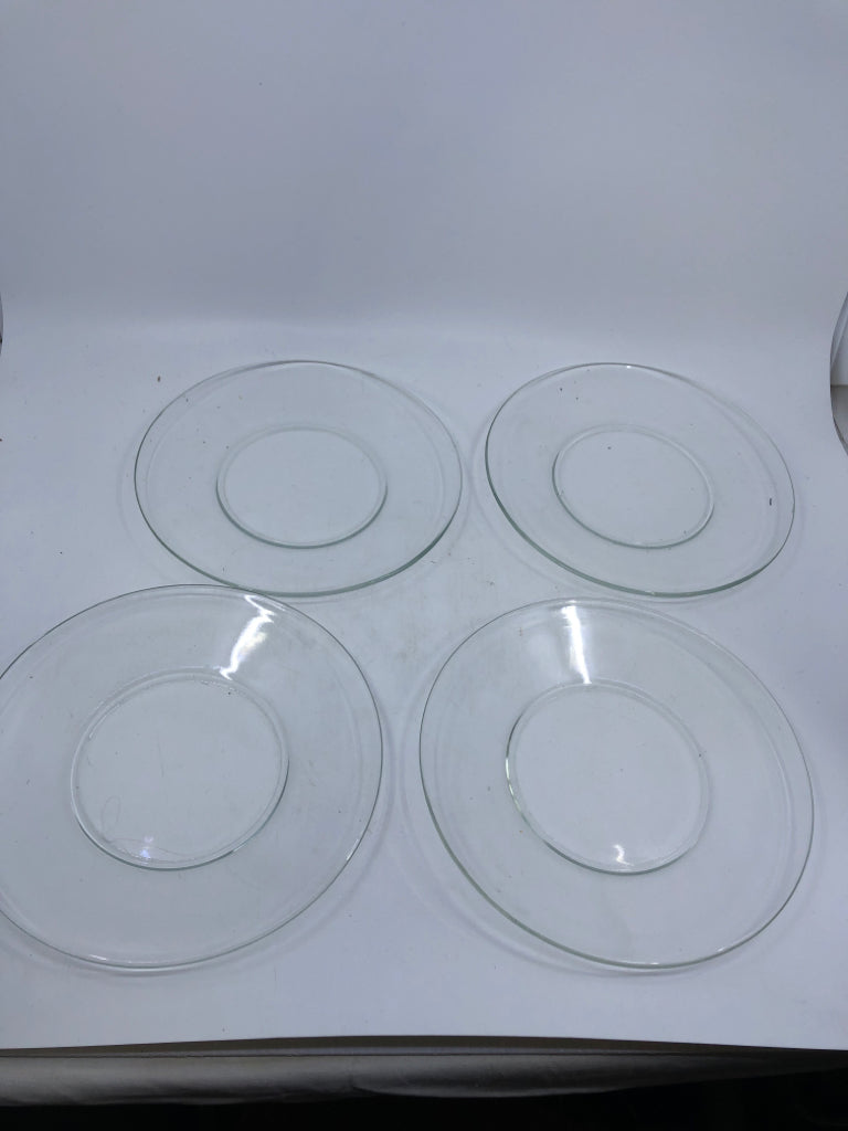 4 GLASS DESSERT PLATES.