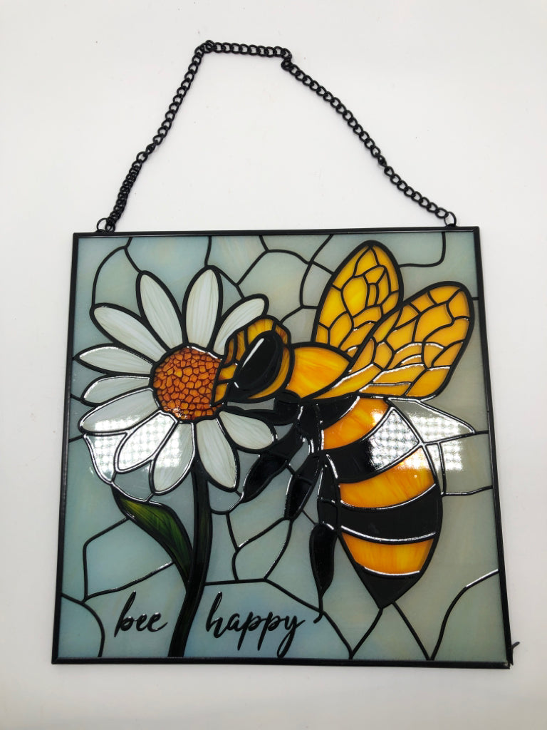 BEE HAPPY GLASS HANGING.