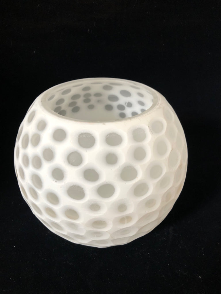 WHITE ABSTRACT DOT PATTERN ROUND VASE.