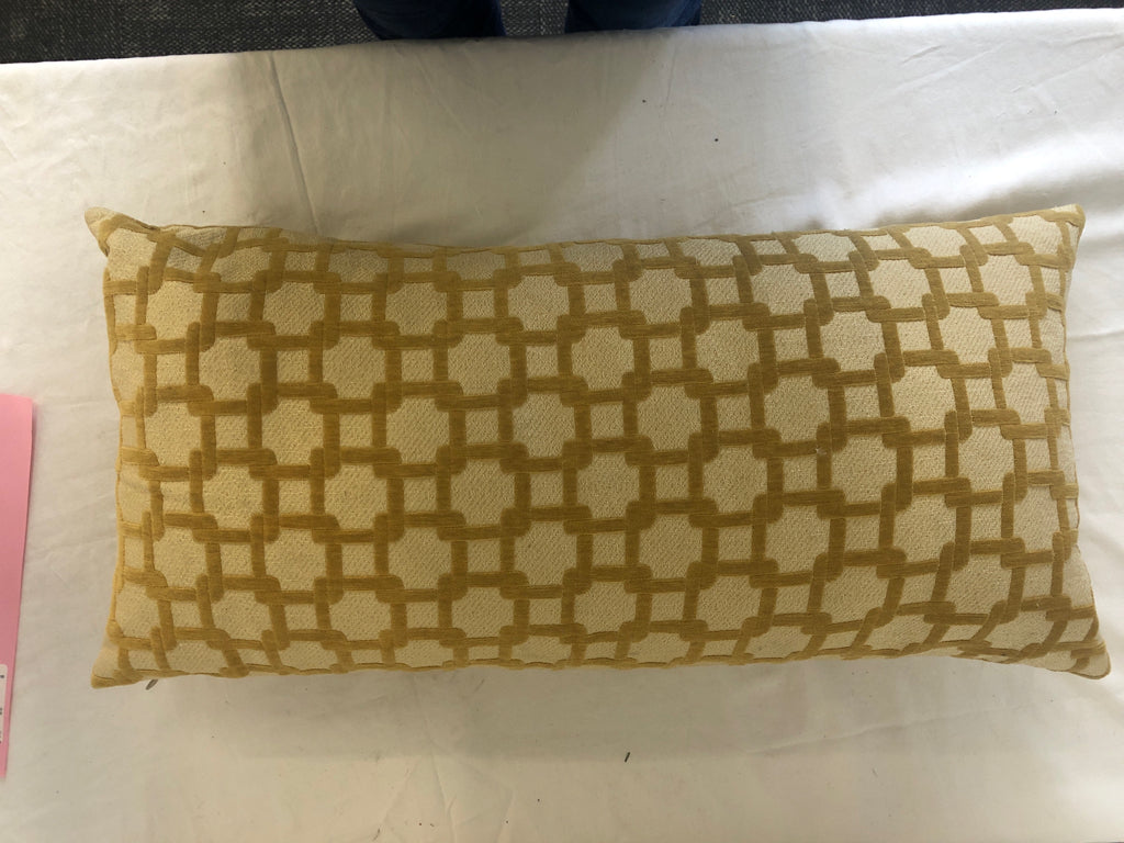 MUSTARD YELLOW RECTANGLE PILLOW W VELVET LIKE PATTERN.