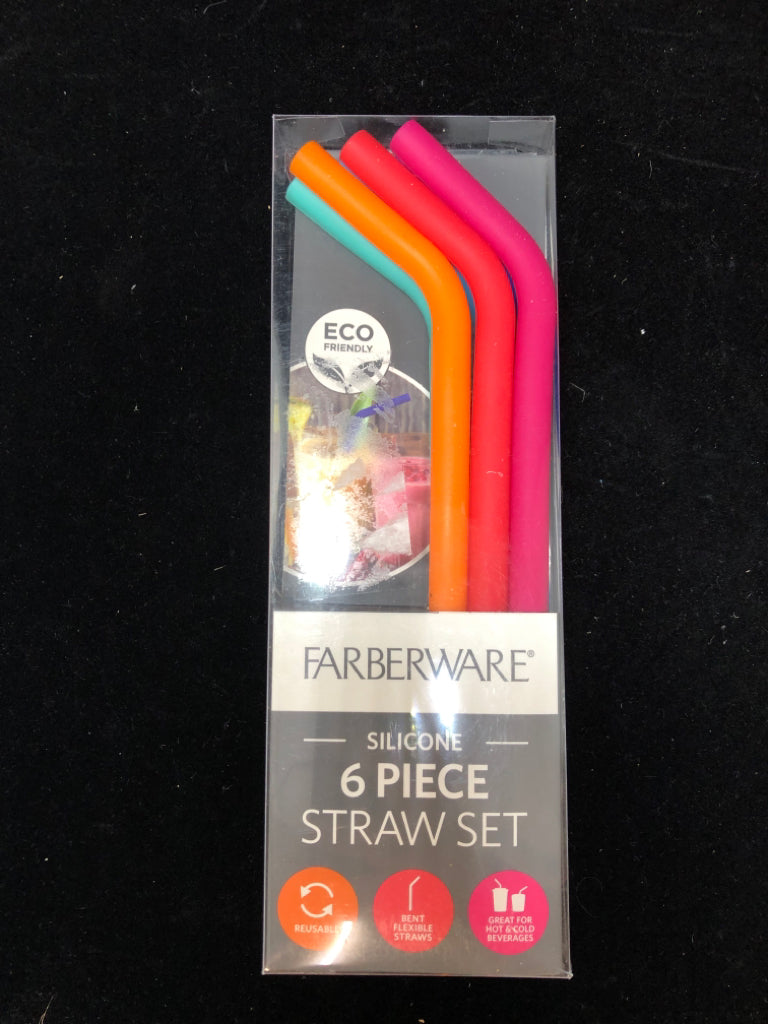 NIP 6 SILICONE FARBERWARE STRAW SET.