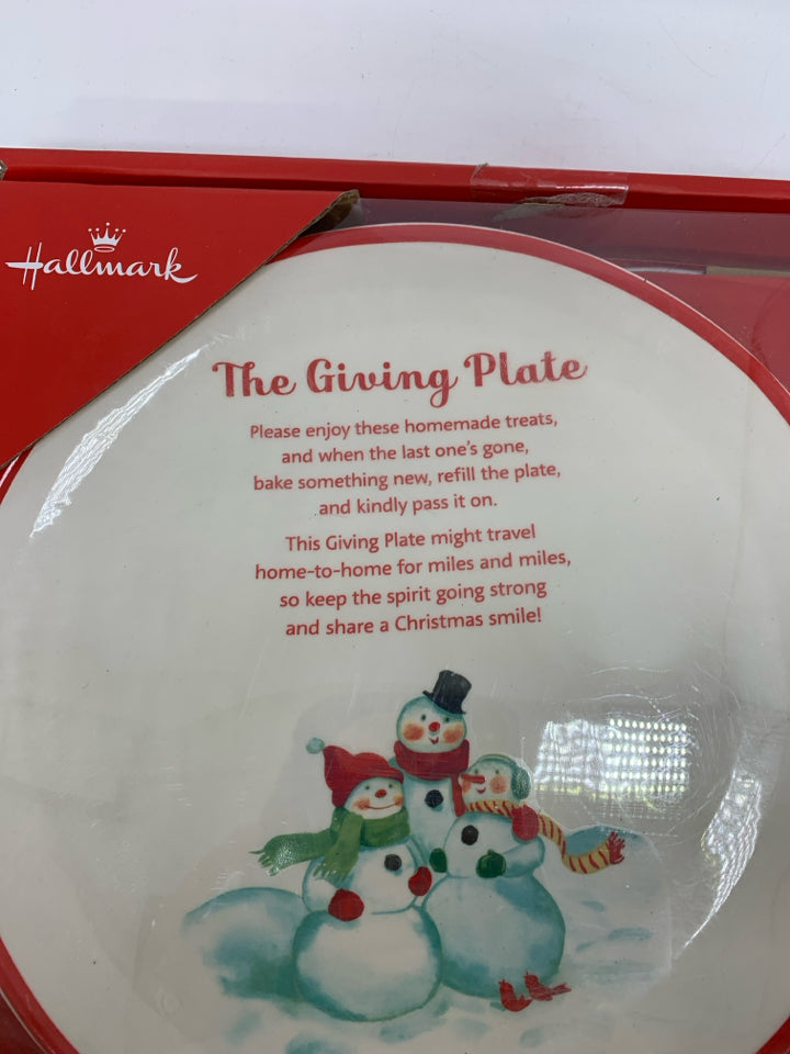 NIP HALLMARK SNOWMAN GIVING PLATE.