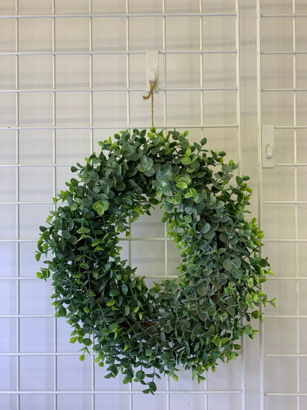 FAUX GREENS HANGING WREATH.