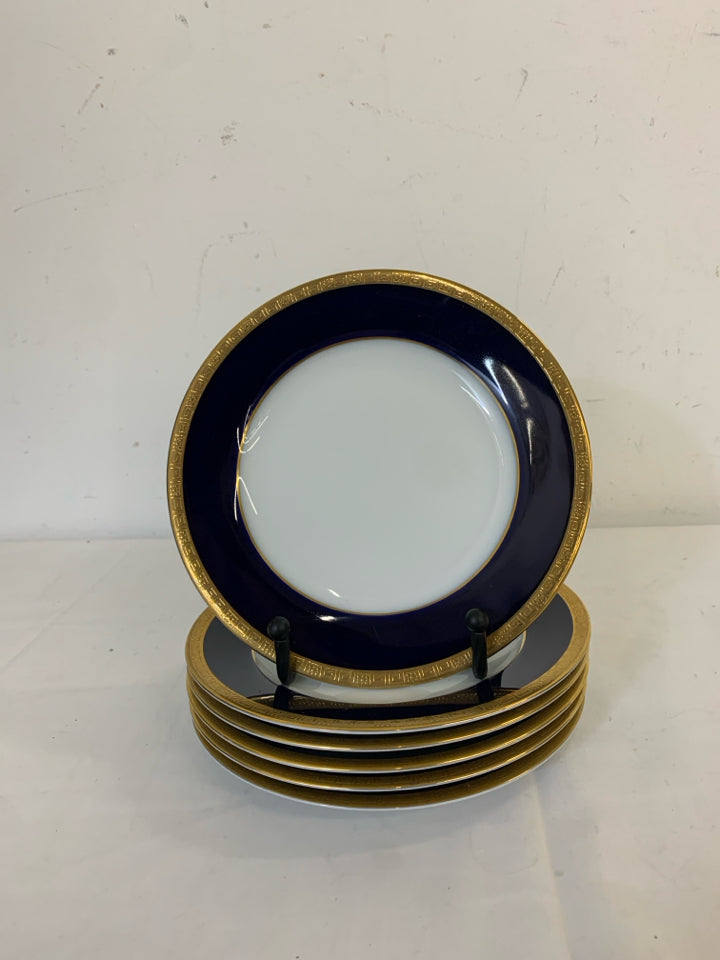 6 LEGACY VALHALLA NAVY AND GOLD LUNCH PLATES.