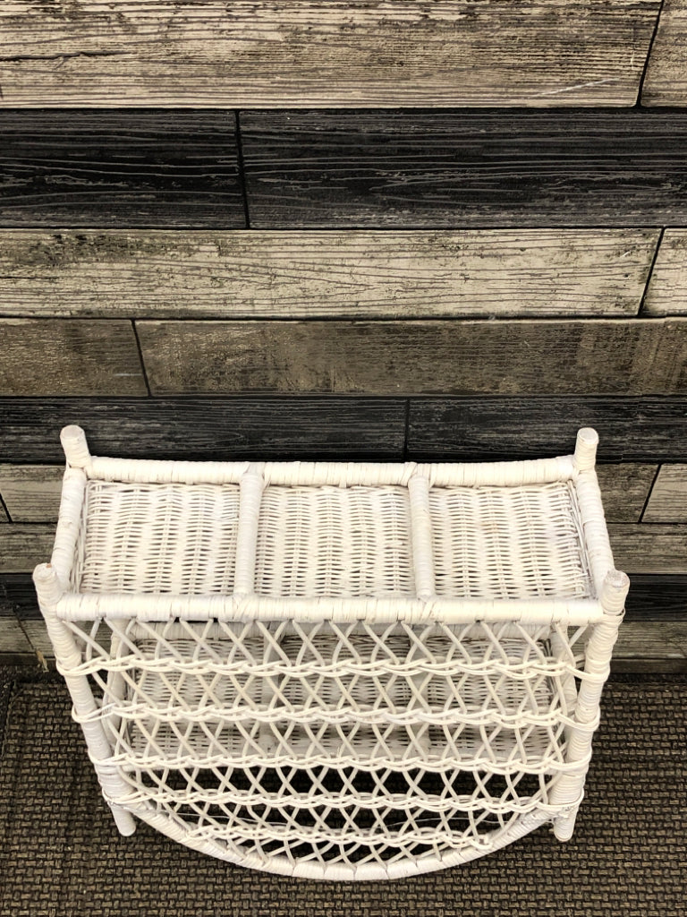 WHITE WICKER 2 SHELF BATHROOM SHELF ORGANIZER.