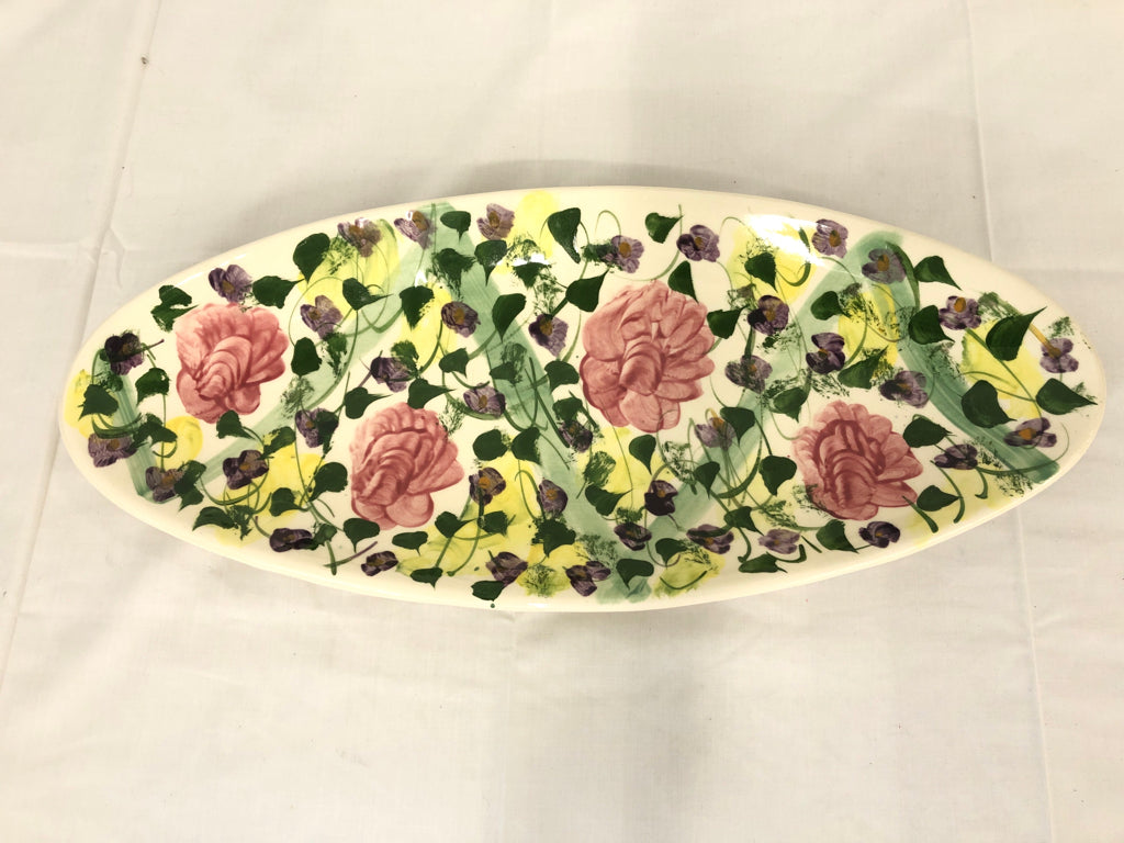 OVAL PINK PAINTED ROSE SERVER.