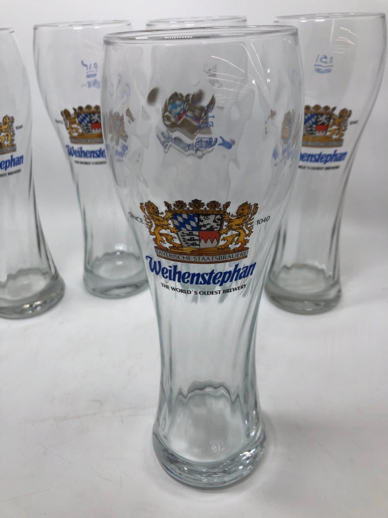 5 WEIHENSTEPHAN GLASS BEER GLASSES.
