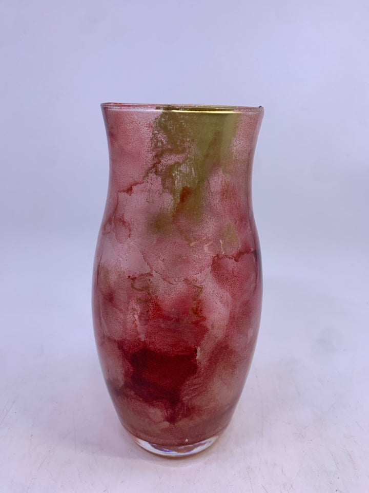 RED/GOLD PAINTED RED VASE.