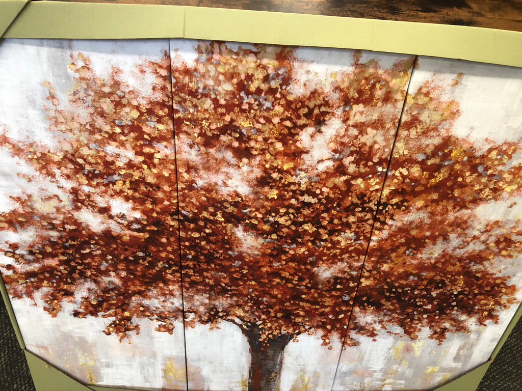 RED TREE CANVAS W/GOLD ACCENTS.